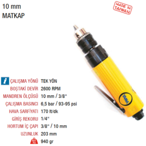 YAMA ET-4038 Havalı Matkap 10 mm Düz Tip Sağa Tek Yön (1)