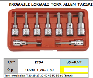 BS-409T KROMAJLI LOKMALI TORX ALLEN TAKIM BS-409T KROMAJLI LOKMALI TORX ALLEN TAKIM